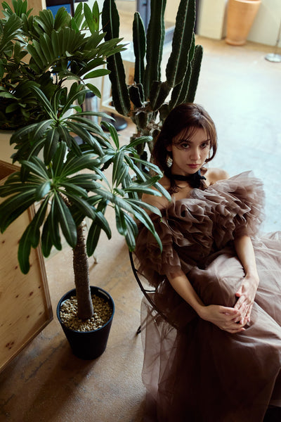 ボリュームフリルショルダー Aラインドレス(W356)