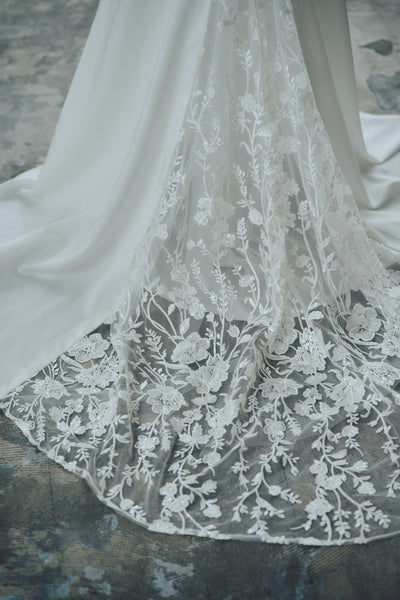 フレンチスリーブ 刺繍 ドッキングドレス(W324)