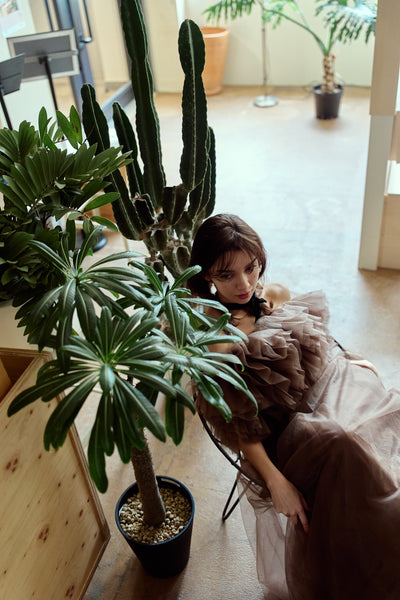 ボリュームフリルショルダー Aラインドレス(W356)