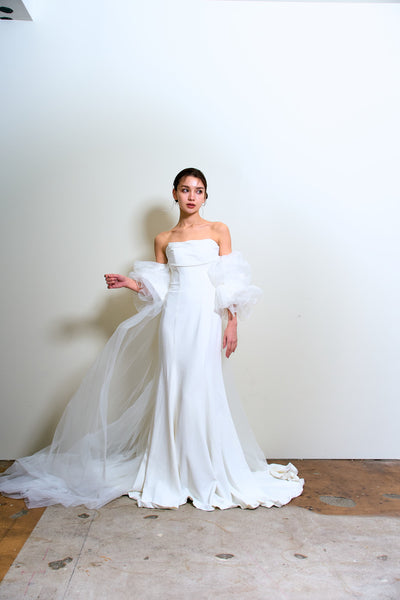 3way パフスリーブ バックトレーン ベアトップドレス(W282)