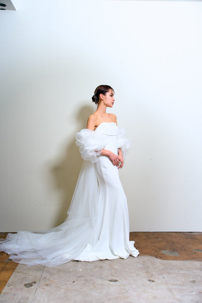 3way パフスリーブ バックトレーン ベアトップドレス(W282)