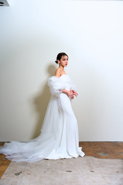 3way パフスリーブ バックトレーン ベアトップドレス(W282)