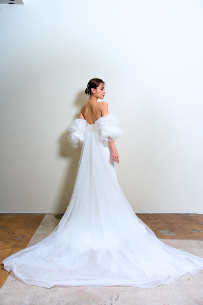 3way パフスリーブ バックトレーン ベアトップドレス(W282)