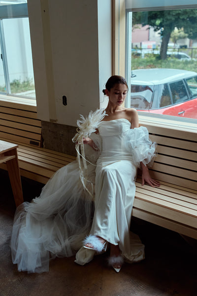 3way パフスリーブ バックトレーン ベアトップドレス(W282)