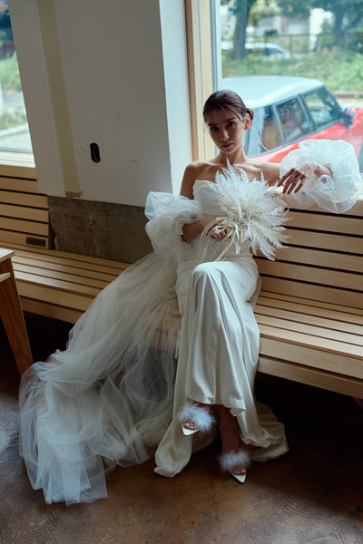 3way パフスリーブ バックトレーン ベアトップドレス(W282)