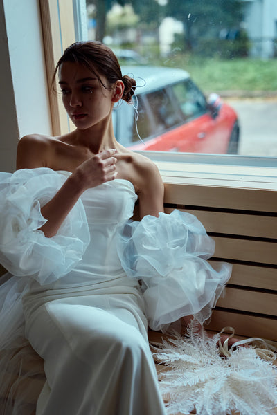 3way パフスリーブ バックトレーン ベアトップドレス(W282)