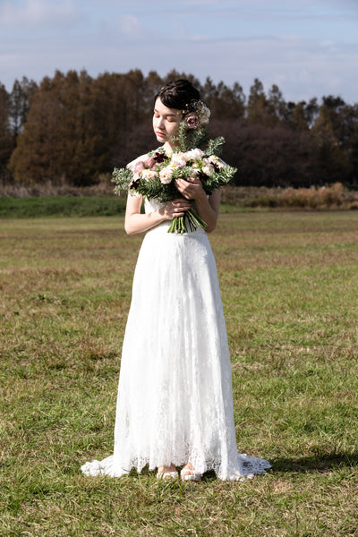 総レース クルーネック テールカットドレス(W179)