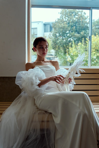 3way パフスリーブ バックトレーン ベアトップドレス(W282)