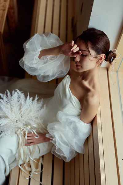 3way パフスリーブ バックトレーン ベアトップドレス(W282)