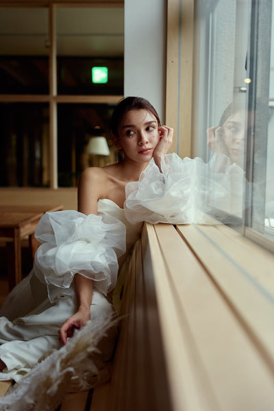 3way パフスリーブ バックトレーン ベアトップドレス(W282)