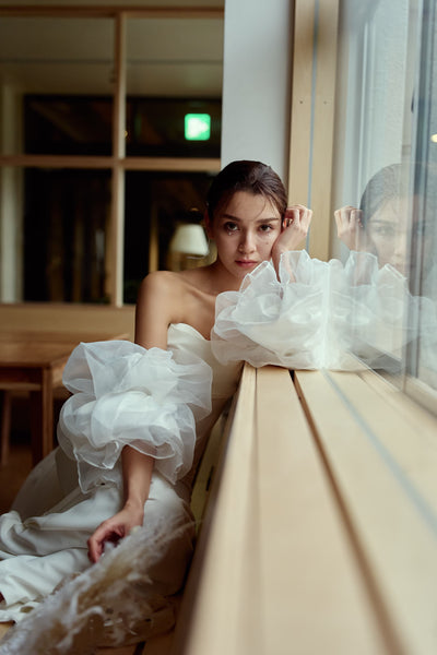 3way パフスリーブ バックトレーン ベアトップドレス(W282)