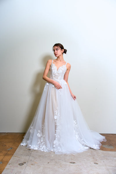 ハートカット 刺繍 Aラインドレス(W354)