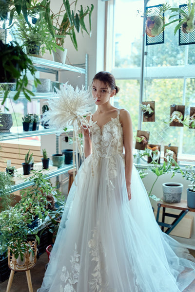 ハートカット 刺繍 Aラインドレス(W354)