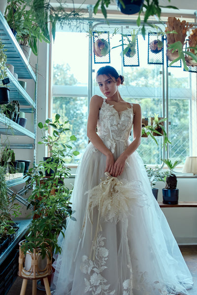 ハートカット 刺繍 Aラインドレス(W354)