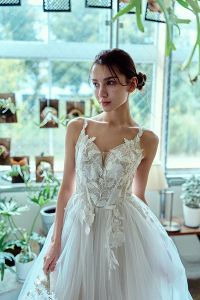 ハートカット 刺繍 Aラインドレス(W354)