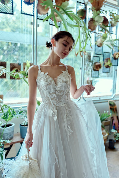 ハートカット 刺繍 Aラインドレス(W354)