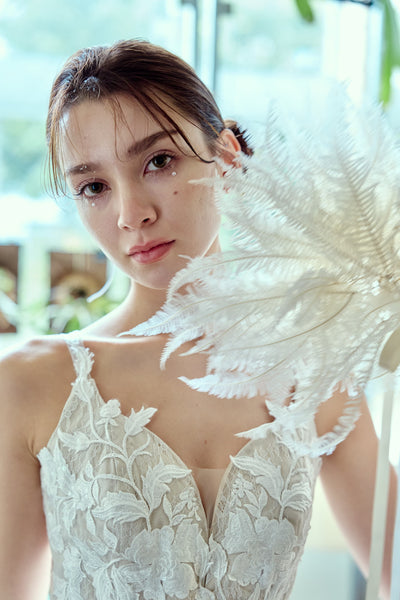 ハートカット 刺繍 Aラインドレス(W354)