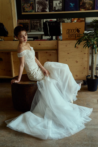 オフショルダー レース マーメイドドレス(W355)