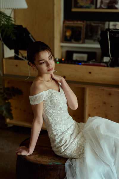 オフショルダー レース マーメイドドレス(W355)