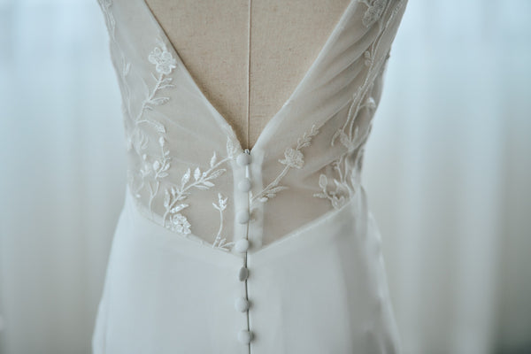 フレンチスリーブ 刺繍 ドッキングドレス(W324)