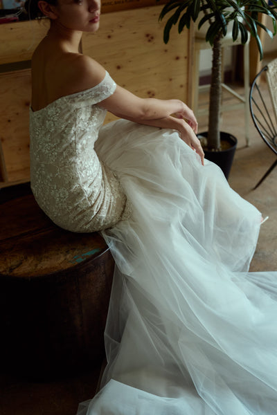 オフショルダー レース マーメイドドレス(W355)