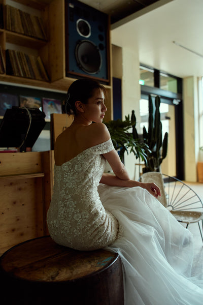 オフショルダー レース マーメイドドレス(W355)