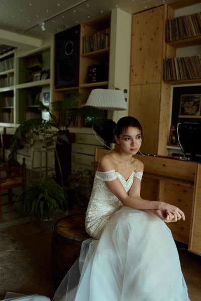 オフショルダー レース マーメイドドレス(W355)