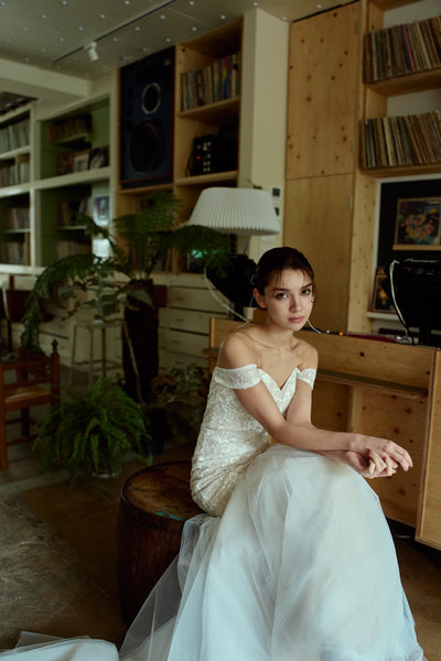 オフショルダー レース マーメイドドレス(W355)