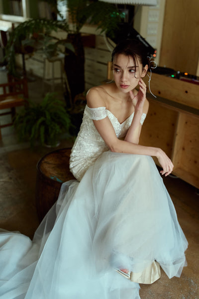 オフショルダー レース マーメイドドレス(W355)