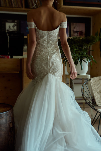 オフショルダー レース マーメイドドレス(W355)