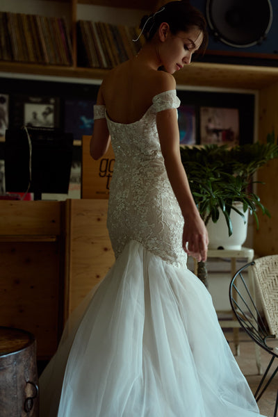 オフショルダー レース マーメイドドレス(W355)