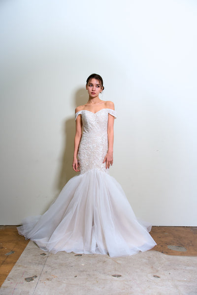 オフショルダー レース マーメイドドレス(W355)