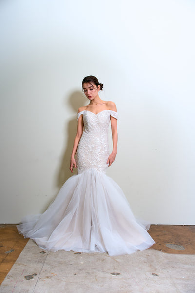 オフショルダー レース マーメイドドレス(W355)