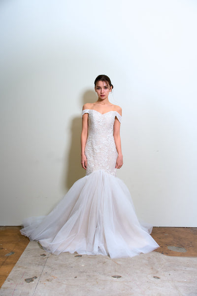 オフショルダー レース マーメイドドレス(W355)