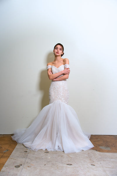 オフショルダー レース マーメイドドレス(W355)