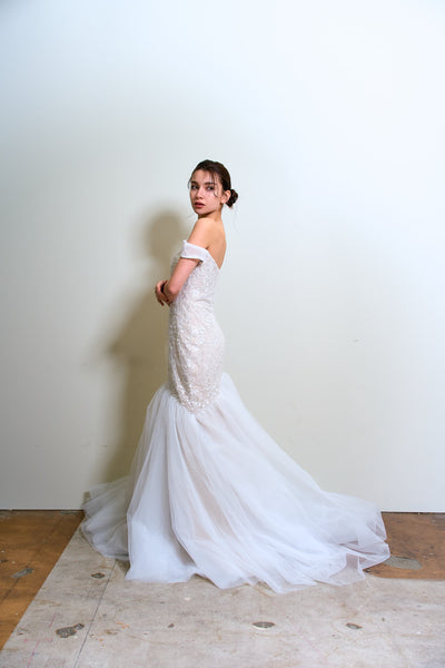 オフショルダー レース マーメイドドレス(W355)