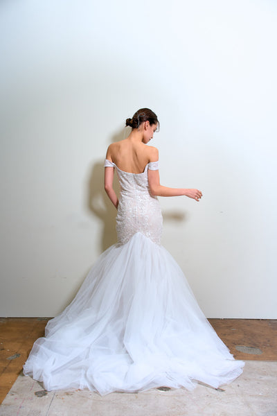 オフショルダー レース マーメイドドレス(W355)