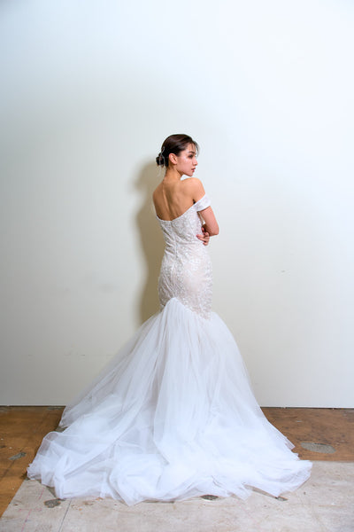 オフショルダー レース マーメイドドレス(W355)