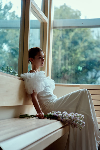 フリルスリーブ ソフトマーメイドドレス(W366)