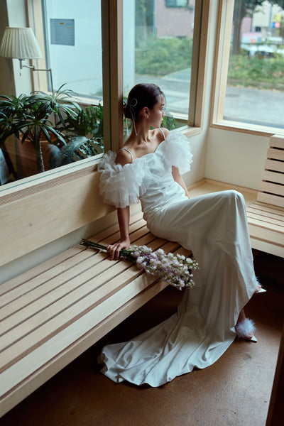 フリルスリーブ ソフトマーメイドドレス(W366)