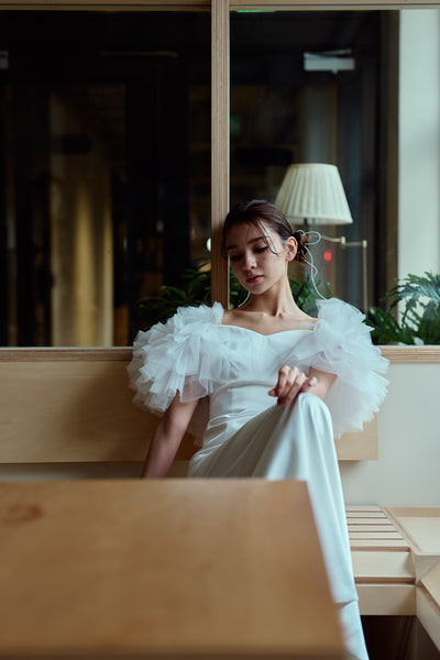 フリルスリーブ ソフトマーメイドドレス(W366)