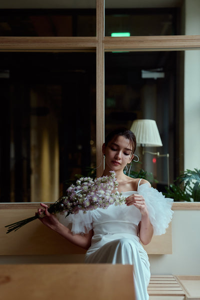 フリルスリーブ ソフトマーメイドドレス(W366)