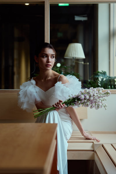 フリルスリーブ ソフトマーメイドドレス(W366)