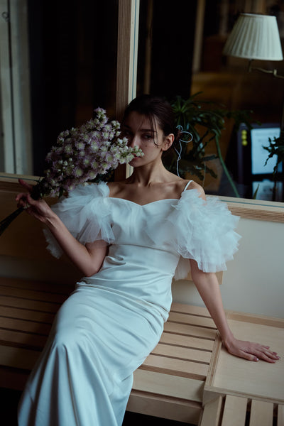 フリルスリーブ ソフトマーメイドドレス(W366)