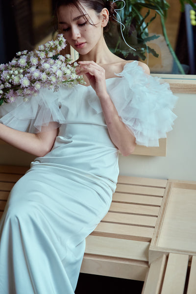 フリルスリーブ ソフトマーメイドドレス(W366)