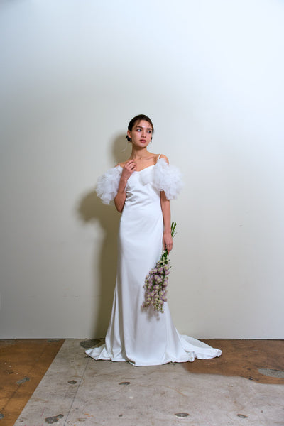 フリルスリーブ ソフトマーメイドドレス(W366)