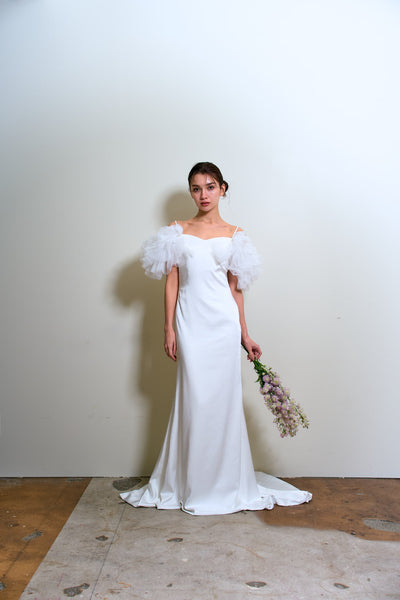 フリルスリーブ ソフトマーメイドドレス(W366)