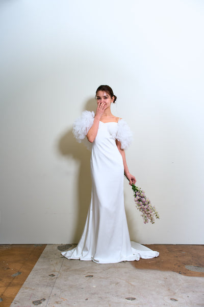 フリルスリーブ ソフトマーメイドドレス(W366)