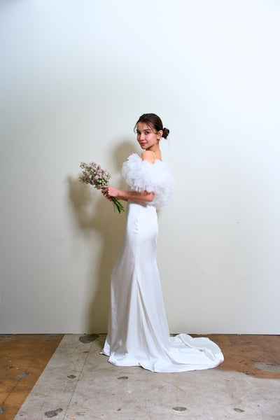 フリルスリーブ ソフトマーメイドドレス(W366)