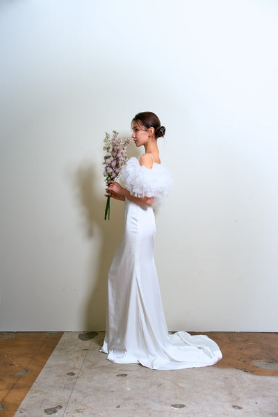 フリルスリーブ ソフトマーメイドドレス(W366)